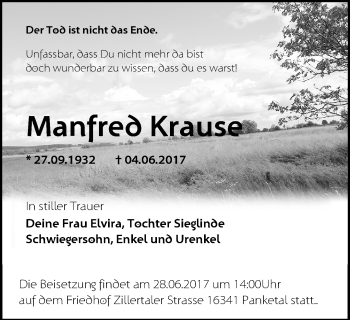 Traueranzeige von Manfred Krause von Märkische Oderzeitung