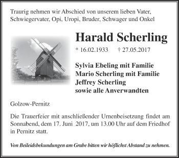 Traueranzeige von Harald Scherling von Märkische Oderzeitung