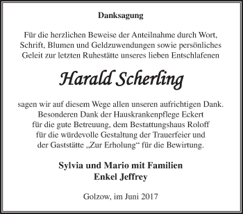 Traueranzeige von Harald Scherling von Märkische Oderzeitung