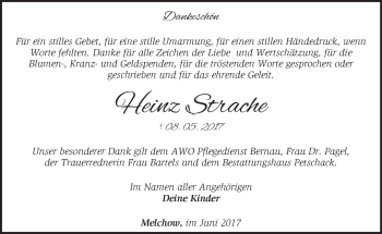 Traueranzeige von Heinz Strache von Märkische Oderzeitung