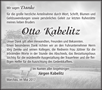 Traueranzeige von Otto Kabelitz von Märkische Oderzeitung