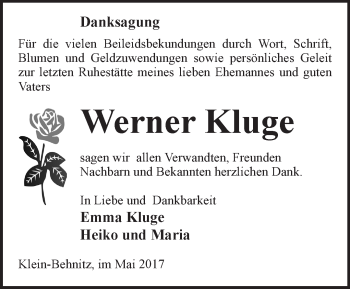 Traueranzeige von Werner Kluge von Märkische Oderzeitung