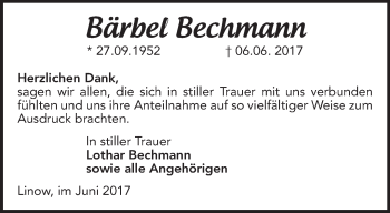 Traueranzeige von Bärbel Bechmann von Märkische Oderzeitung