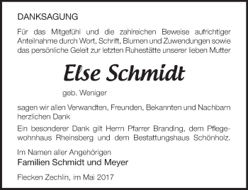 Traueranzeige von Else Schmidt von Märkische Oderzeitung