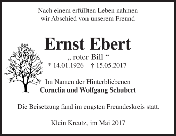 Traueranzeige von Ernst Ebert von Märkische Oderzeitung