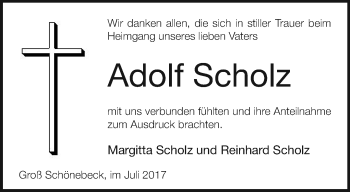 Traueranzeige von Adolf Scholz von Märkische Oderzeitung