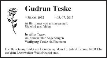 Traueranzeige von Gudrun Teske von Märkische Oderzeitung