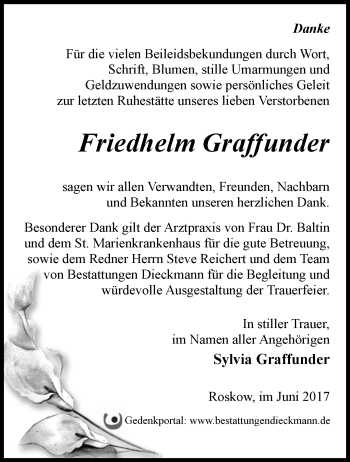 Traueranzeige von Friedhelm Graffunder von Märkische Oderzeitung