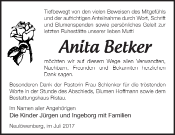 Traueranzeige von Anita Betker von Märkische Oderzeitung