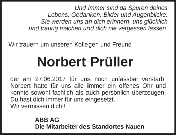 Traueranzeige von Norbert Prüller von Märkische Oderzeitung