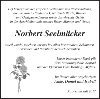 Traueranzeige von Norbert Seelmäcker von Märkische Oderzeitung