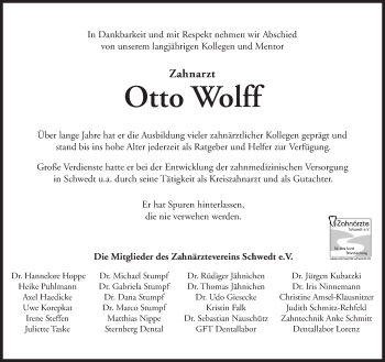 Traueranzeige von Otto Wolff von Märkische Oderzeitung