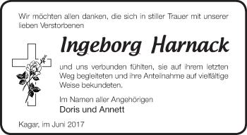 Traueranzeige von Ingeborg Harnack von Märkische Oderzeitung