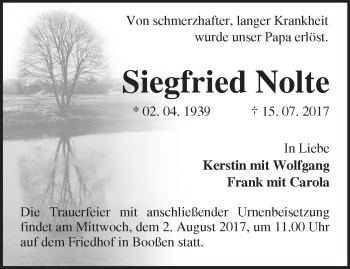 Traueranzeige von Siegfried Nolte von Märkische Oderzeitung