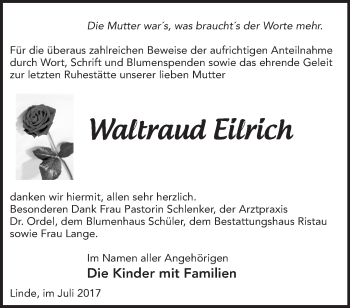 Traueranzeige von Waltraud Eilrich von Märkische Oderzeitung