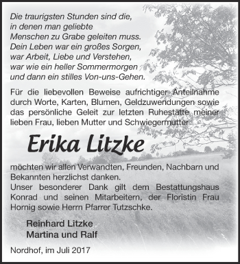 Traueranzeige von Erika Litzke von Märkische Oderzeitung