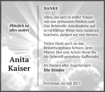 Traueranzeige von Anita Kaiser von Märkische Oderzeitung