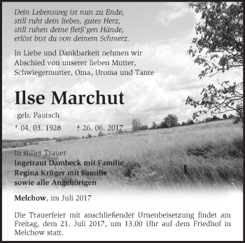 Traueranzeige von Ilse Marchut von Märkische Oderzeitung