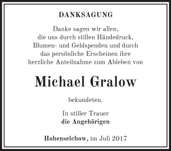 Traueranzeige von Michael Gralow von Märkische Oderzeitung