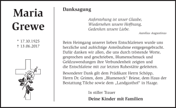 Traueranzeige von Maria Grewe von Märkische Oderzeitung