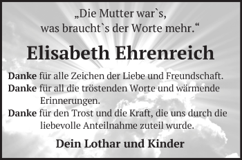 Traueranzeige von Elisabeth Ehrenreich von Märkische Oderzeitung