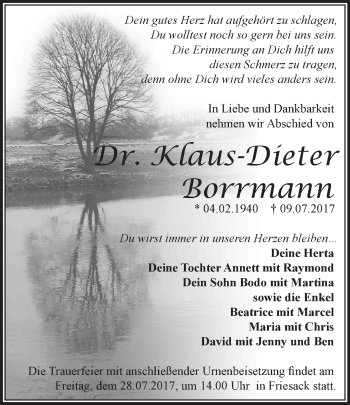 Traueranzeige von Klaus-Dieter  Borrmann von Märkische Oderzeitung