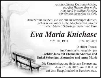 Traueranzeige von Eva Maria Kniehase von Märkische Oderzeitung
