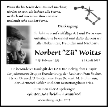 Traueranzeige von Norbert Woitas von Märkische Oderzeitung