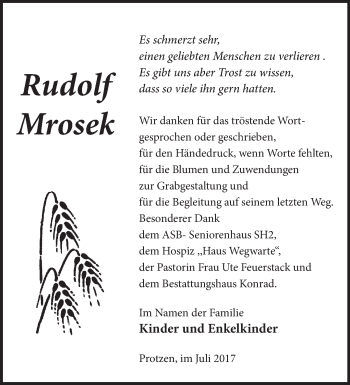 Traueranzeige von Rudolf Mrosek von Märkische Oderzeitung