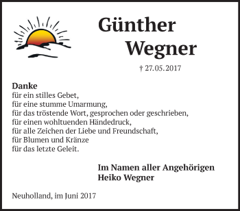 Traueranzeige von Günther Wegner von Märkische Oderzeitung