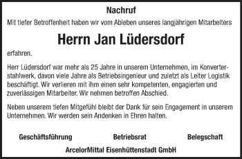 Traueranzeige von Jan Lüdersdorf von Märkische Oderzeitung