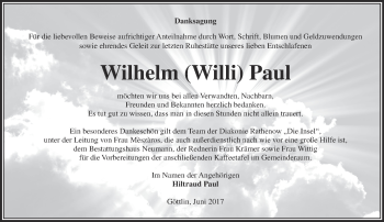 Traueranzeige von Wilhelm Paul von Märkische Oderzeitung