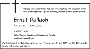 Traueranzeige von Ernst Dallach von Märkische Oderzeitung