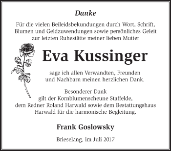 Traueranzeige von Eva Kussinger von Märkische Oderzeitung