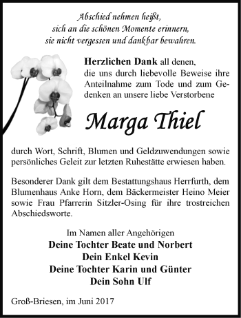 Traueranzeige von Marga Thiel von Märkische Oderzeitung