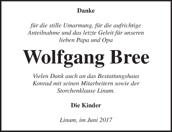 Traueranzeige von Wolfgang Bree von Märkische Oderzeitung