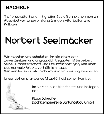 Traueranzeige von Norbert Seelmäcker von Märkische Oderzeitung