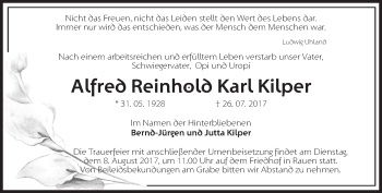 Traueranzeige von Alfred Reinhold Karl Kilper von Märkische Oderzeitung