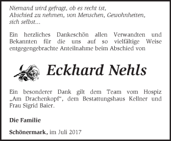 Traueranzeige von Eckhard Nehls von Märkische Oderzeitung