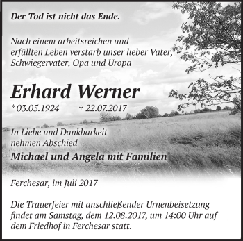 Traueranzeige von Erhard Werner von Märkische Oderzeitung