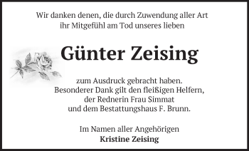 Traueranzeige von Günter Zeising von Märkische Oderzeitung