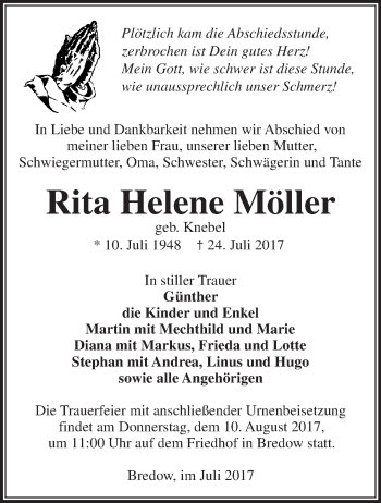 Traueranzeige von Rita Helene Möller von Märkische Oderzeitung