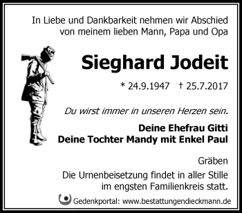 Traueranzeige von Sieghard Jodeit von Märkische Oderzeitung