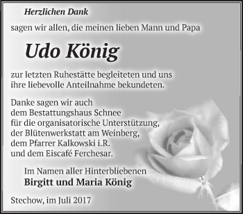 Traueranzeige von Udo König von Märkische Oderzeitung