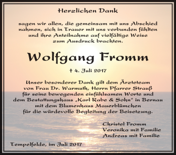 Traueranzeige von Wolfgang Fromm von Märkische Oderzeitung