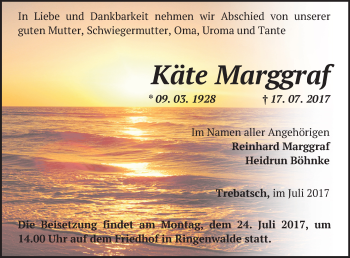 Traueranzeige von Käte Marggraf von Märkische Oderzeitung