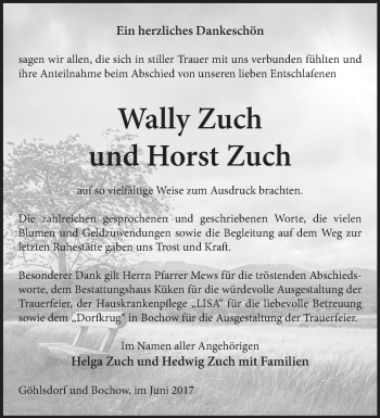 Traueranzeige von Wally/Horst Zuch von Märkische Oderzeitung