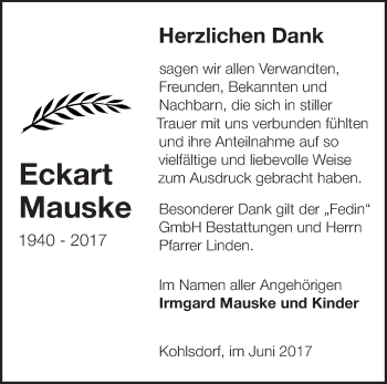 Traueranzeige von Eckart Mauske von Märkische Oderzeitung