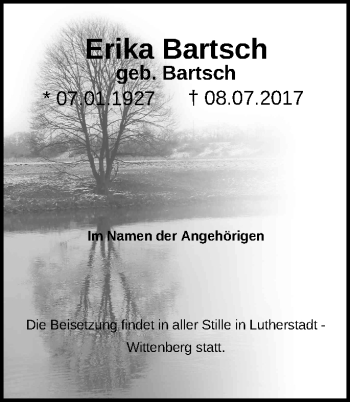 Traueranzeige von Erika Bartsch von Märkische Oderzeitung