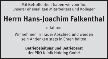 Traueranzeige von Hans-Joachim Falkenthal von Märkische Oderzeitung